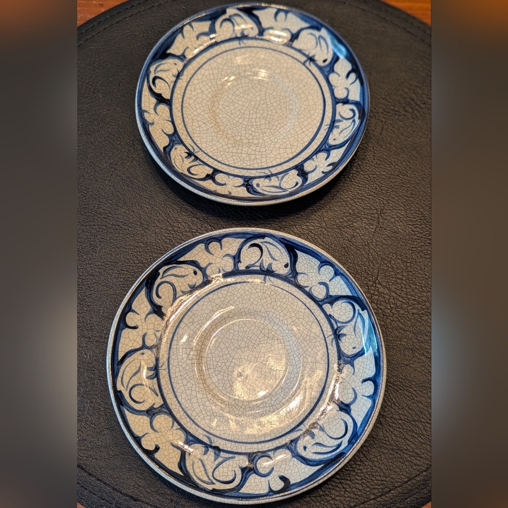 Vintage 1990 Dedham Pottery Rabbit Saucers Only Set Of 2